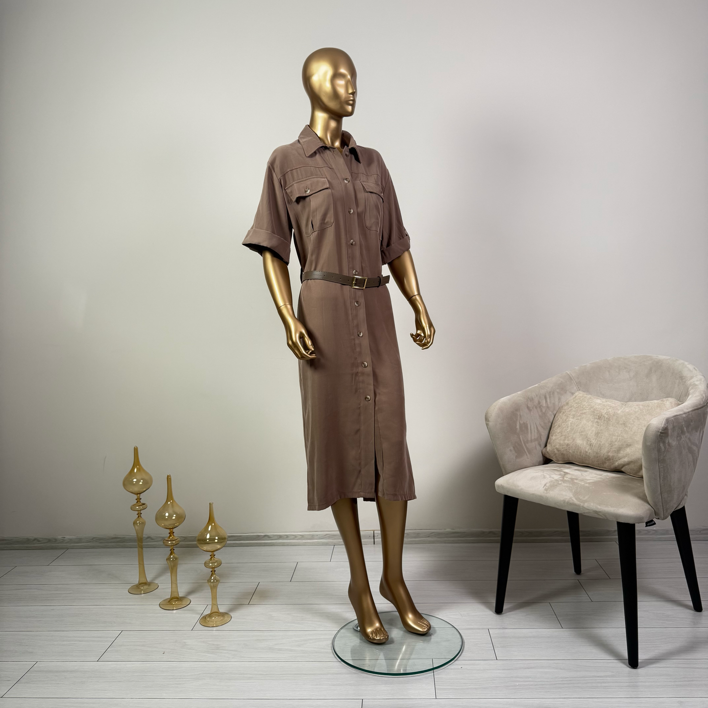 TENCEL KUMAŞ KEMER DETAYLI ELBİSE