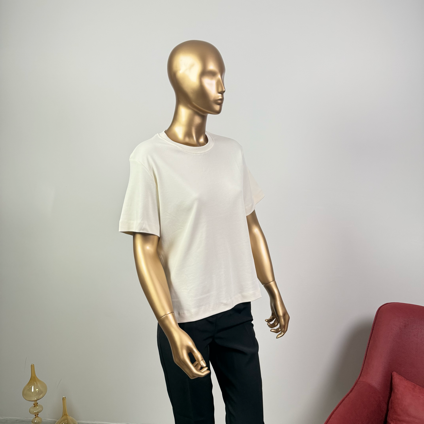 Ekru Kısa Kol Düz T-Shirt