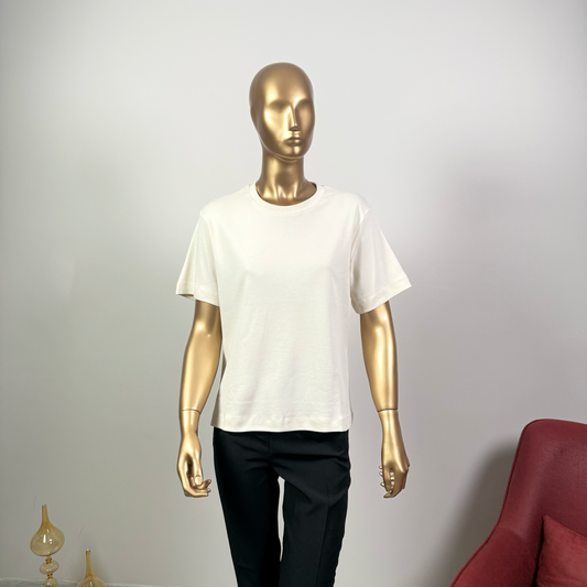 Ekru Kısa Kol Düz T-Shirt