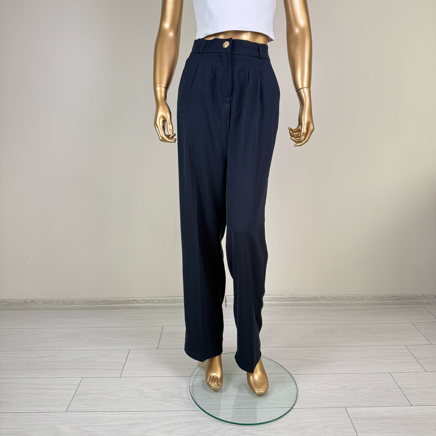 Lacivert Pileli Palazzo Pantolon