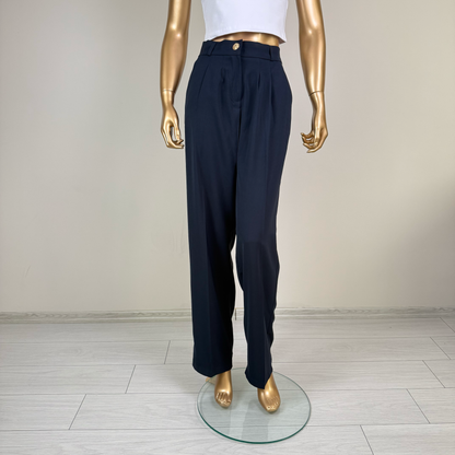 Lacivert Pileli Palazzo Pantolon