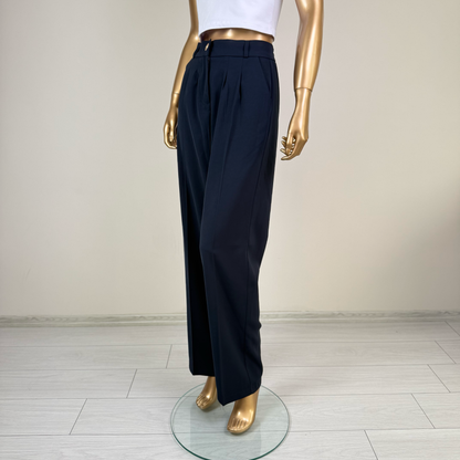 Lacivert Pileli Palazzo Pantolon