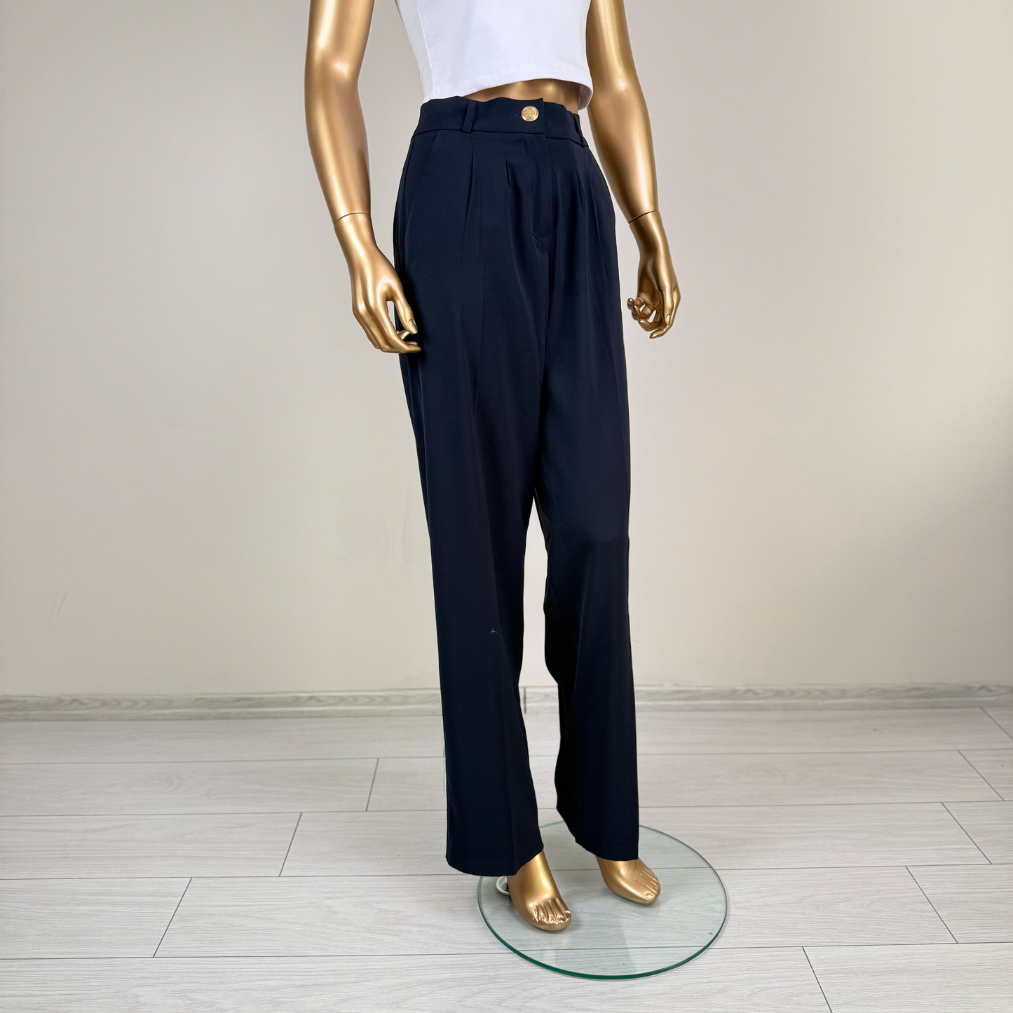 Lacivert Pileli Palazzo Pantolon