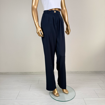 Lacivert Pileli Palazzo Pantolon