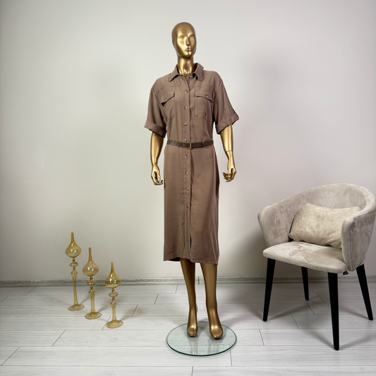 TENCEL KUMAŞ KEMER DETAYLI ELBİSE
